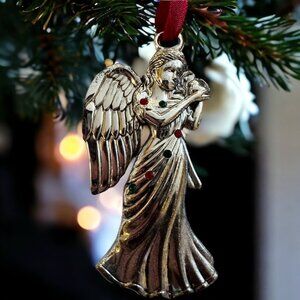 Regent Square Angel Christmas Ornament Silver Plated with Swarovski Crystals